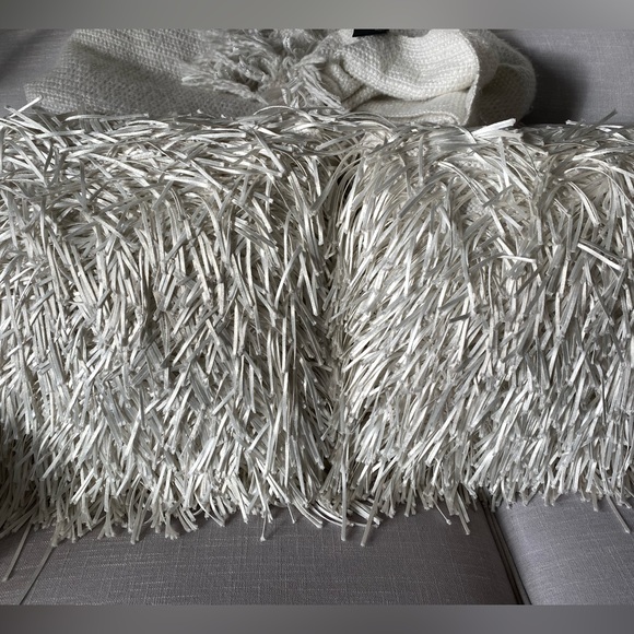 Winter wonderland white (2) Satin ribbon fringe pillows 16” sq & matching throw - Picture 9 of 10
